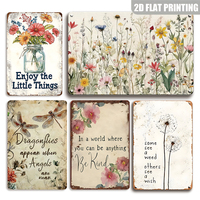 Juego de Letreros Metálicos con Diseño Floral Inspirador, Decoración Rústica de Pared para Casa de Campo