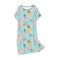 Robe à manches courtes personnalisée imprimée rose Vêtements de détente Pyjamas Robes de nuit Chemise de nuit