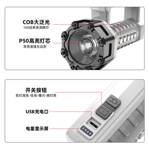 Ch-23068 โคมไฟตั้งแคมป์แบบพกพา 197 มม. ไฟ LED พร้อมการชาร์จไมโคร-ยูเอสบีสำหรับการลาดตระเวนตกปลากลางแจ้ง - Product Image 2