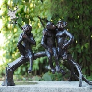 Estatua de Animal de Metal de tamaño real, estatua Popular de bronce de <span class=keywords><strong>tres</strong></span> <span class=keywords><strong>monos</strong></span> en banco para decoración de jardín al aire libre - Product Image 6