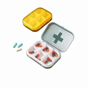 Caja de almacenamiento de pastillas de plástico, 6 compartimentos extraíbles, protección del medio ambiente, venta al por mayor