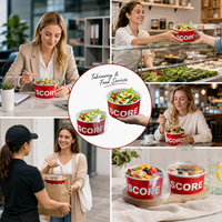 Bol en papier kraft avec couvercle, impression personnalisée, qualité alimentaire, résistant aux fuites, empilable, 16 oz, 24 oz, 32 oz, pour salade à emporter