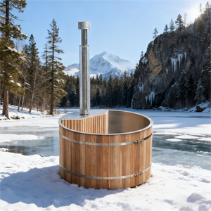 Vente directe du fabricant, bain à remous en bois massif pour 4 personnes, bain à remous extérieur en cèdre rouge avec poêle à bois, revêtement intérieur en acier inoxydable 304 - Product Image 1