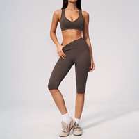 Ensemble de yoga sans coutures, col en V, coupe ajustée, séchage rapide, évacuation de l'humidité, taille haute, effet push-up, ensemble de fitness pour l'entraînement