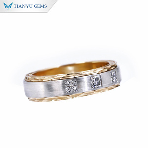 Tianyu 3 MM Taille Princesse Diamant de Laboratoire HPHT Bague de Mariage pour <span class=keywords><strong>Homme</strong></span> en Or Massif 10K 14K 18K, Finition Satinée Brossée, Bijou Fin pour <span class=keywords><strong>Homme</strong></span> - Product Image 4