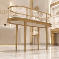 Présentoir de Luxe Incurvé pour Bijoux, Vitrine en Verre Transparent avec Quatre Pieds Métalliques Fins, Taille et Logo Personnalisables, Vente en Gros