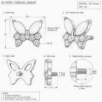 Pendientes de Titanio ASTM F136 G23 con Circonita Corte Asscher, Diseño de Mariposa y Hoja, con Engaste de Oro de 18K, para Orejas Sensibles