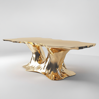 Table à thé en acier inoxydable, design contemporain, racines d'arbre dorées irrégulières, table à manger légère, table basse de luxe