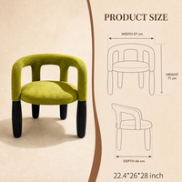 Fauteuil d'appoint en velours vert avec dossier sculptural incurvé et pieds en bois massif pour salon, chambre et bureau