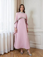 Kaftan de luxe en gros de Dubaï pour femmes, robe élégante en polyester, abaya d'hiver faite à la main, tenue modeste pour le Ramadan et les fêtes de l'Aïd