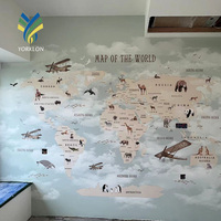 Papier peint mural personnalisé en tissu imperméable avec carte du monde 3D, animaux de dessin animé et montgolfière pour chambre d'enfants et de bébés