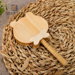 Tambour à <span class=keywords><strong>hochet</strong></span> en <span class=keywords><strong>bois</strong></span> brut, cloche en <span class=keywords><strong>bois</strong></span>, hochets à main pour la peinture artistique DIY, percussion éducative traditionnelle chinoise - Product Image 4