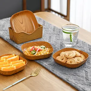 핫 세일 8pcs 접시 멜라민 나무 곡물 사각형 뼈 접시, 간식 말린 과일 케이크 간식 차 아트 뼈 접시 트레이