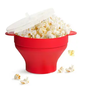 Custom Siliconen Popcorn Emmer Keuken Grote Magnetron Bpa Gratis Siliconen Popcorn Inklapbare Kom Met Deksel