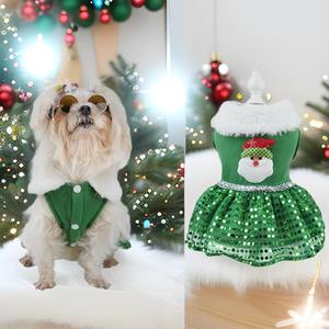 ONESTEP Hersteller Großhandel Classic Green Red Gold Print Weihnachts mann Neujahr Haustier Kostüm Winter Weihnachts baum Hunde kleidung - Product Image 1