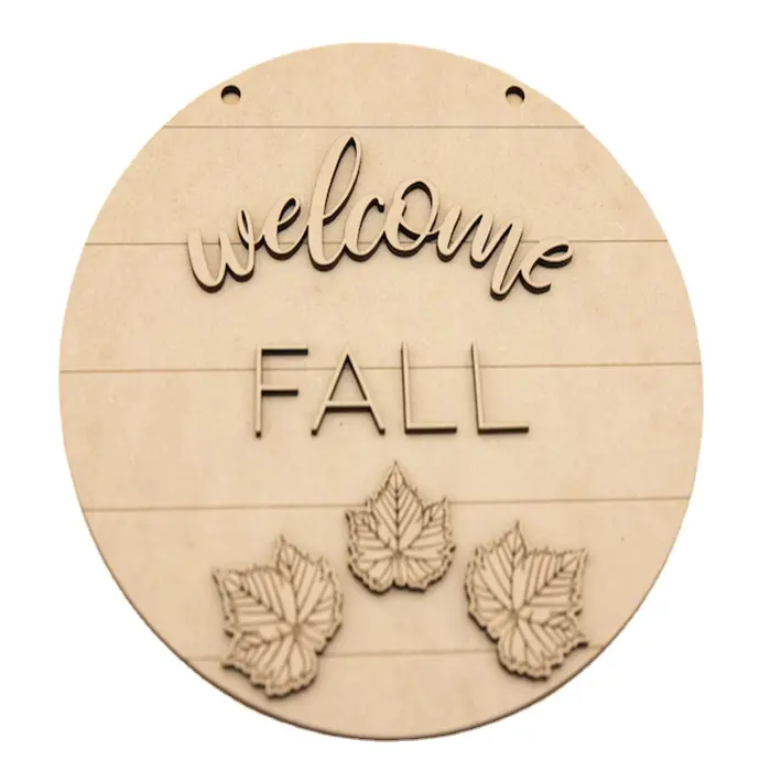 Diy laser cut welcome fall wood sign Autumn Leaves and Words 3D Round Sign