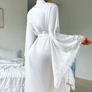New Fashion Satin Lace Long Sleeved Nightgown Wholesale High Quality Soft and <b>Silky</b> Comfortable Bathrobe - Product Image 6