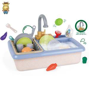 Ensemble de jeu d'évier de cuisine pour enfants en paille de blé écologique avec eau courante électrique 12 pièces - Product Image 1