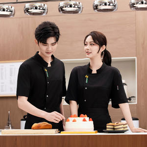 Four Seasons Hotel Restaurante Cocina Ropa DE TRABAJO Logotipo personalizado Hombres Mujeres Cocina Manga corta Abrigo de chef blanco - Product Image 4