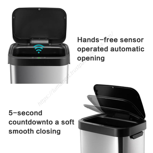 Vente en gros de poubelle intelligente à capteur en acier inoxydable de 13 gallons, poubelle automatique sans contact pour l'intérieur, poubelle ménagère - Product Image 5