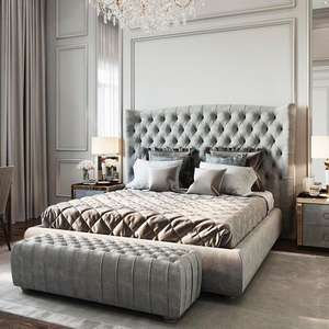 King Size Luxury Italian <strong>Bed</strong> Frame Tufted <strong>Velvet</strong> Upholstered Tall Headboard Bedroom Furniture Set - Product Image 3