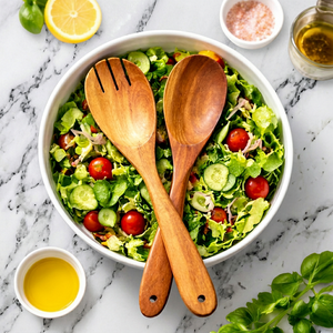 Cuillère en bois de teck naturel pour cuisiner et servir - Product Image 1