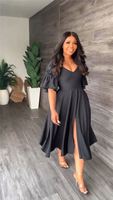 Vestidos de mujer de manga con volantes para trabajo de oficina, vestido de verano sin espalda 2023