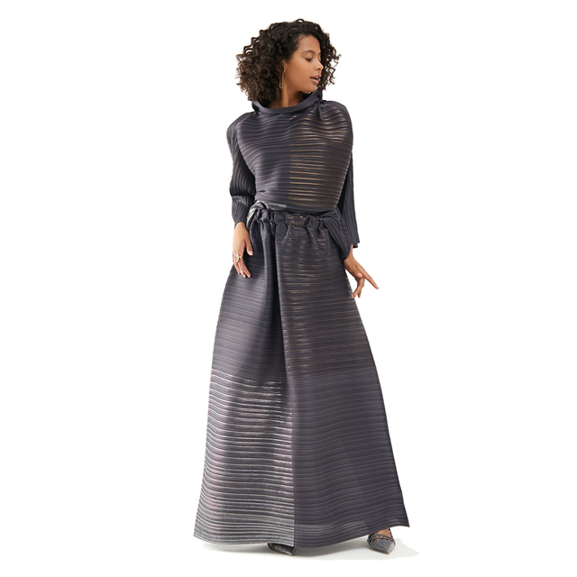 Pleated Women's Two-piece Top Quality Dress Laser Color Matching French Fashion Original Designer Paint Women Set