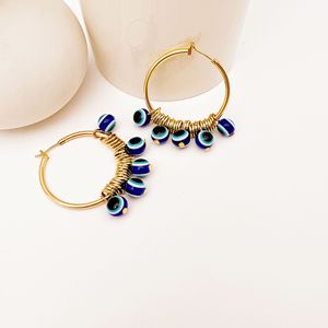 Turkish Blue Eye Hoop <b>Earrings</b> Gold Zinc Alloy <b>Tassel</b> Dangle Fashion Jewelry Yiwu Origin - Product Image 1