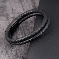 Bracelet en cuir véritable tressé multi-couches tendance, bracelet en cuir de vache double couche pour homme, fermoir magnétique en acier inoxydable