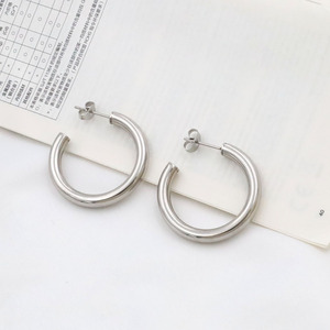 Hoop Earrings Gold And Steel C Shaped Geometric Minimalist Fashion Jewelry For Women Gift - Product Image 2