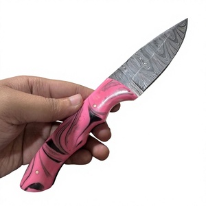 Cuchillo de Hoja Fija con Punta de Gota, Acero de Damasco, Mango Rosa, para Caza y Uso en Exteriores - Product Image 1