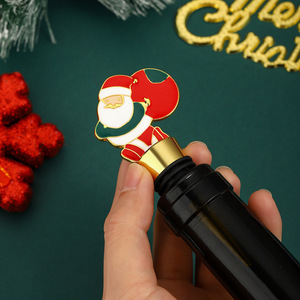 Christmas Wine Stoppers Metal <b>Bottle</b> Stopper Set <b>Elf</b> Santa Wreath Design Holiday Gift - Product Image 4
