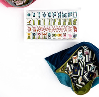Ensemble de Mahjong Américain MCM Élégant Bam Bird Boutique, Tuiles Vert Olive, Pochette en Velours, Parfait pour la Table de Mahjong à Domicile et la Décoration Quotidienne