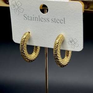 خاتم زهور تجريدي هندسي نسائي عصري من الفولاذ المقاوم للصدأ وأقراط طواق حمم مطلية بالذهب إكسسوار أنيق - Product Image 2