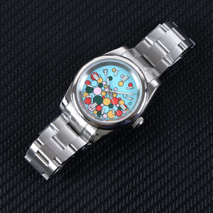 Montre automatique MINUTETIME personnalisée avec logo DIY, NH35, luxe, étanche 5ATM, saphir bleu, ballon arc-en-ciel, mécanique automatique - Product Image 2