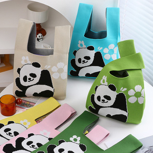 Casual Open-Closure Tote <strong>Bag</strong> with Cute Chengdu <strong>Panda</strong> Grandpa Design Versatile Polyester Knitted Handbag for Lady Daily Use Gift - Product Image 5