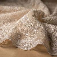 Tissu en tulle brodé de dentelle à mailles, motif floral en corde tressée, broderie de fleurs blanches pour robes de soirée et de mariée pour filles