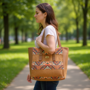 Bolso Tote de Yute para Mujer Fana Elio, 31x30x9 cm, Patrón Geométrico, Estilo Bohemio, Uso Diario, Ecológico, Vegano - Product Image 2