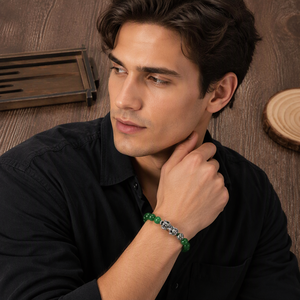Bracelet tendance pour homme en pierre œil de tigre, perles Bouddha, six caractères de la vraie parole, obsidienne vintage, trésor de la petite fée, ornements en argent - Product Image 2