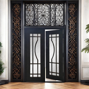 <span class=keywords><strong>Porte</strong></span> <span class=keywords><strong>d</strong></span>'<span class=keywords><strong>entrée</strong></span> en fibre de verre avec système de poussée et de traction, en acier et en verre, design français SY <span class=keywords><strong>noir</strong></span> mat - Product Image 5