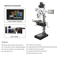 Machine à percer et à fraiser universelle Fusai FS-40H 1500W, tour 3 en 1 avec affichage numérique, vitesse variable, alimentation automatique, bois, métal