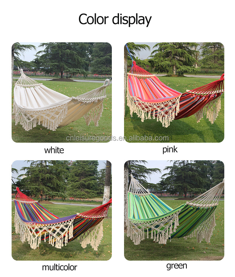 Uplion Outdoor Handmade Hammock Cotton Hammock With Tassel Brazilian Macrame Hanging Hammock