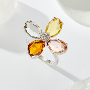 Crystal Flower Open <b>Ring</b> <b>Adjustable</b> Index Finger <b>Ring</b> Women's Jewelry Everyday Wear - Product Image 4