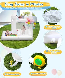 Château gonflable 9x9x7 pieds, blanc, avec toboggan et piscine à balles, décoration de fête de mariage et pour enfants en intérieur et en extérieur - Product Image 5