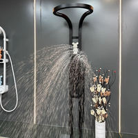 Panneau de Douche Mural Multifonction en Laiton Noir Élégant avec Grande Cascade et Pluie, pour Salle de Bain