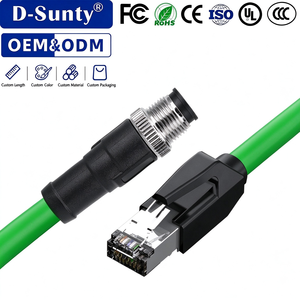สายเคเบิลเครือข่าย Cat6A กันน้ำ IP68 M12 RJ45 แบบ 4 แกน 8 พิน ป้องกันการรบกวน หัวต่อแบบตัวผู้และตัวเมีย ความยาว 1-100 เมตร ได้รับการรับรองมาตรฐาน RoHS ผลิตจาก PVC - Product Image 1