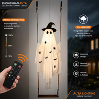 Lumière décorative LED à intensité variable avec télécommande, IP54, pour Halloween, motif sorcier lumineux et fantôme oscillant, à suspendre en extérieur dans la cour