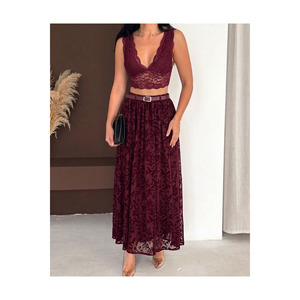 Women's Burgundy Modest Skirt <b>Elastic</b> Waistband Flocked Tulle 100 Cm Length - Product Image 3