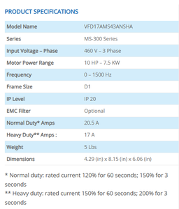 Delta MS300 VFD17AMS43ANSHA Three Phase 380~480V 7.5KW 10HP VFD - Product Image 2